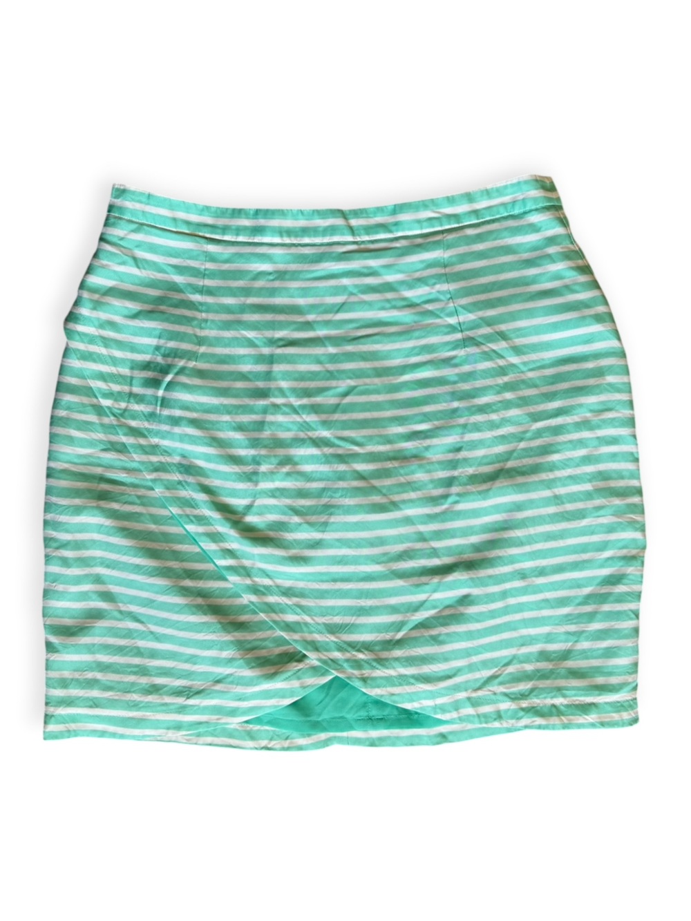 Devon Baer Silk Striped Tulip Skirt Mint Green White Small